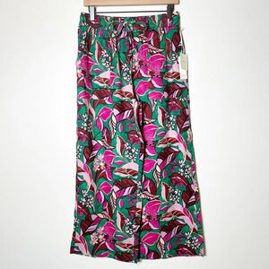 Cynthia Rowley 100% Linen Wide Leg Pants All Over Print Floral Tropical Medium